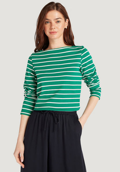 Striped T-shirt with Long Sleeves and Boat Neck-T Shirts-image-5