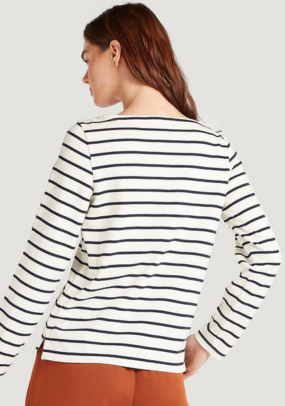 Striped T-shirt with Long Sleeves and Boat Neck