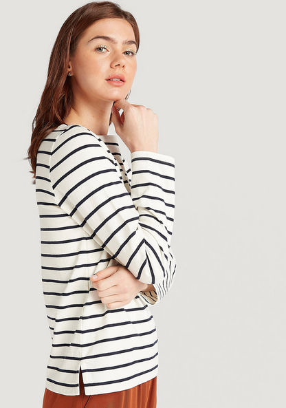 Striped T-shirt with Long Sleeves and Boat Neck