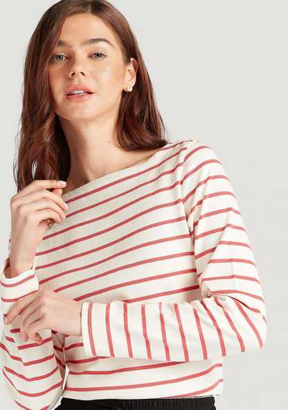 Striped T-shirt with Long Sleeves and Boat Neck-T Shirts-image-0