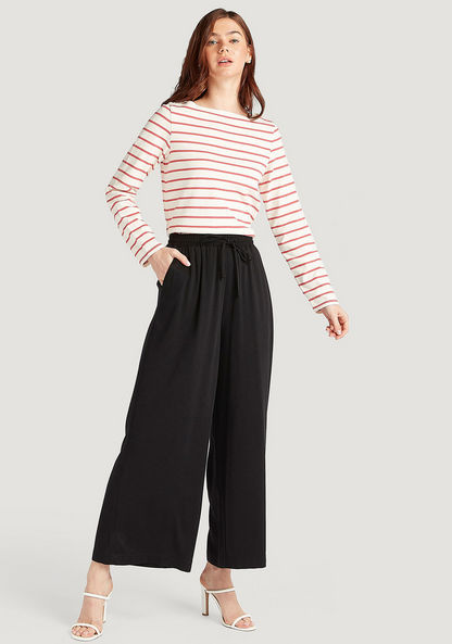 Striped T-shirt with Long Sleeves and Boat Neck-T Shirts-image-1