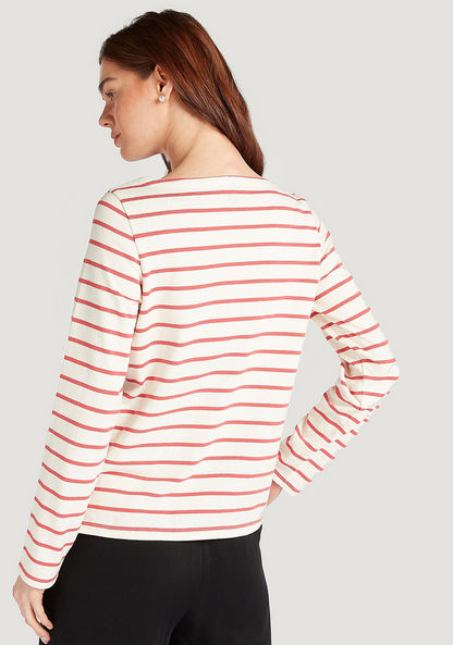 Striped T-shirt with Long Sleeves and Boat Neck-T Shirts-image-3