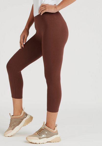 Solid Cropped Leggings with Elasticated Waistband
