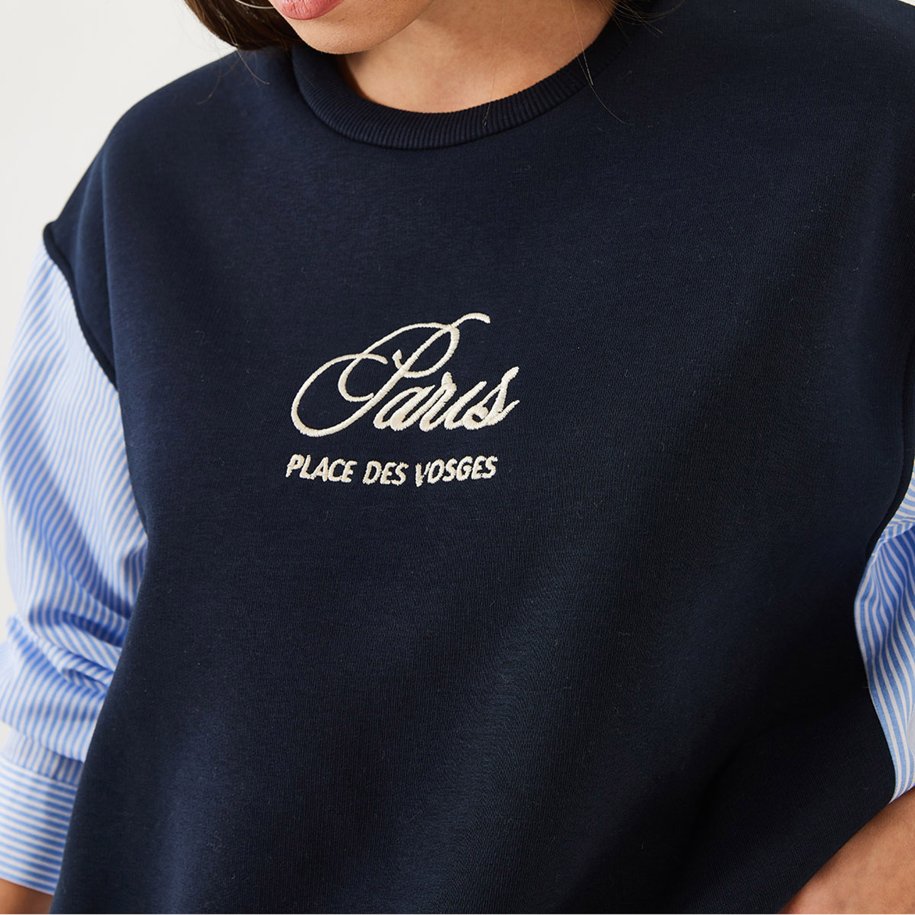 Bianco Lucci Blue Striped Cotton Women's Sweatshirt-women-clothing-hoodiesandsweatshirts-sweatshirts-image-3