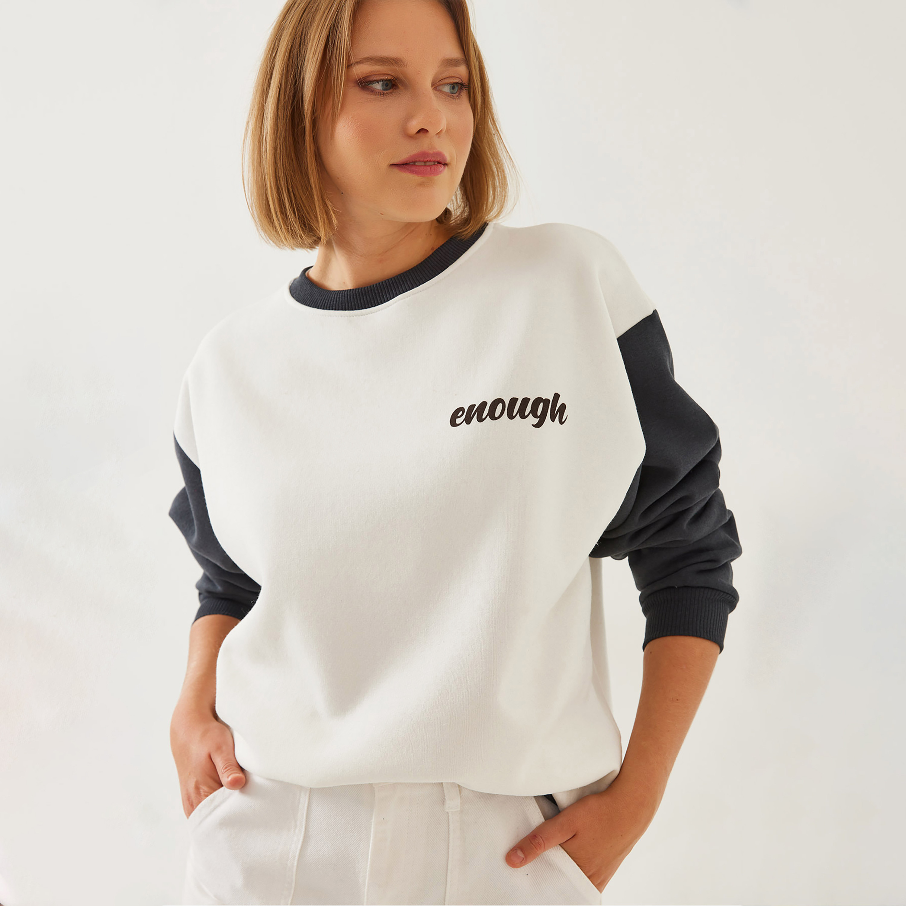 Bianco Lucci Color-Blocked White Women's Sweatshirt-women-clothing-hoodiesandsweatshirts-sweatshirts-image-1