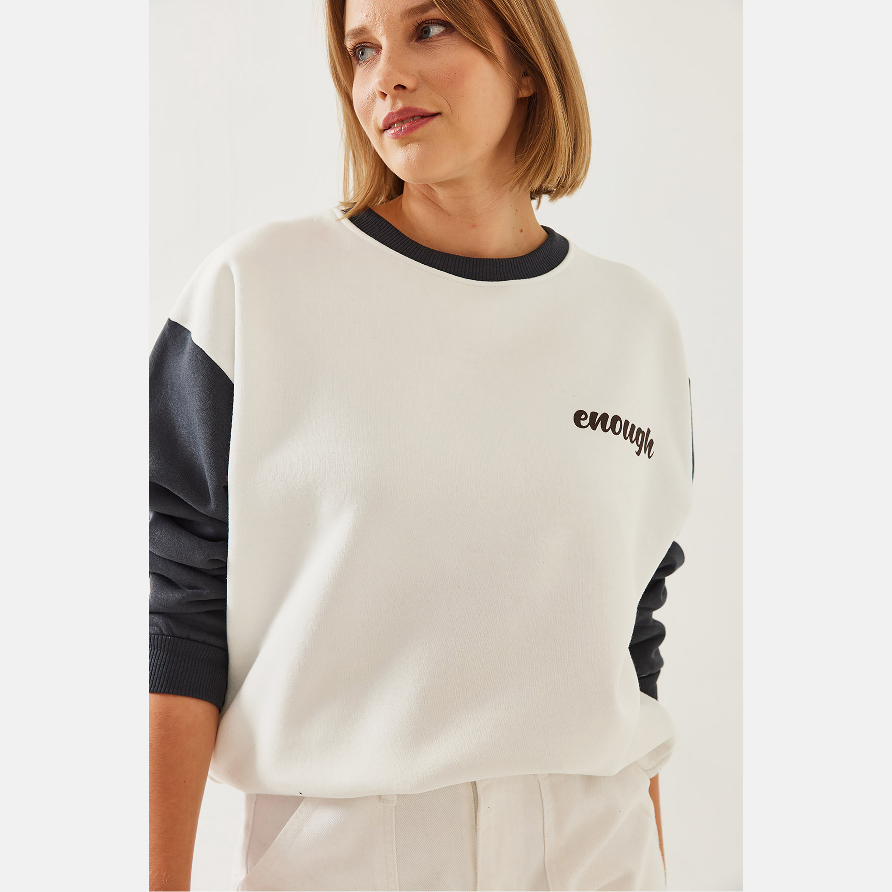Bianco Lucci Color-Blocked White Women's Sweatshirt-women-clothing-hoodiesandsweatshirts-sweatshirts-image-2