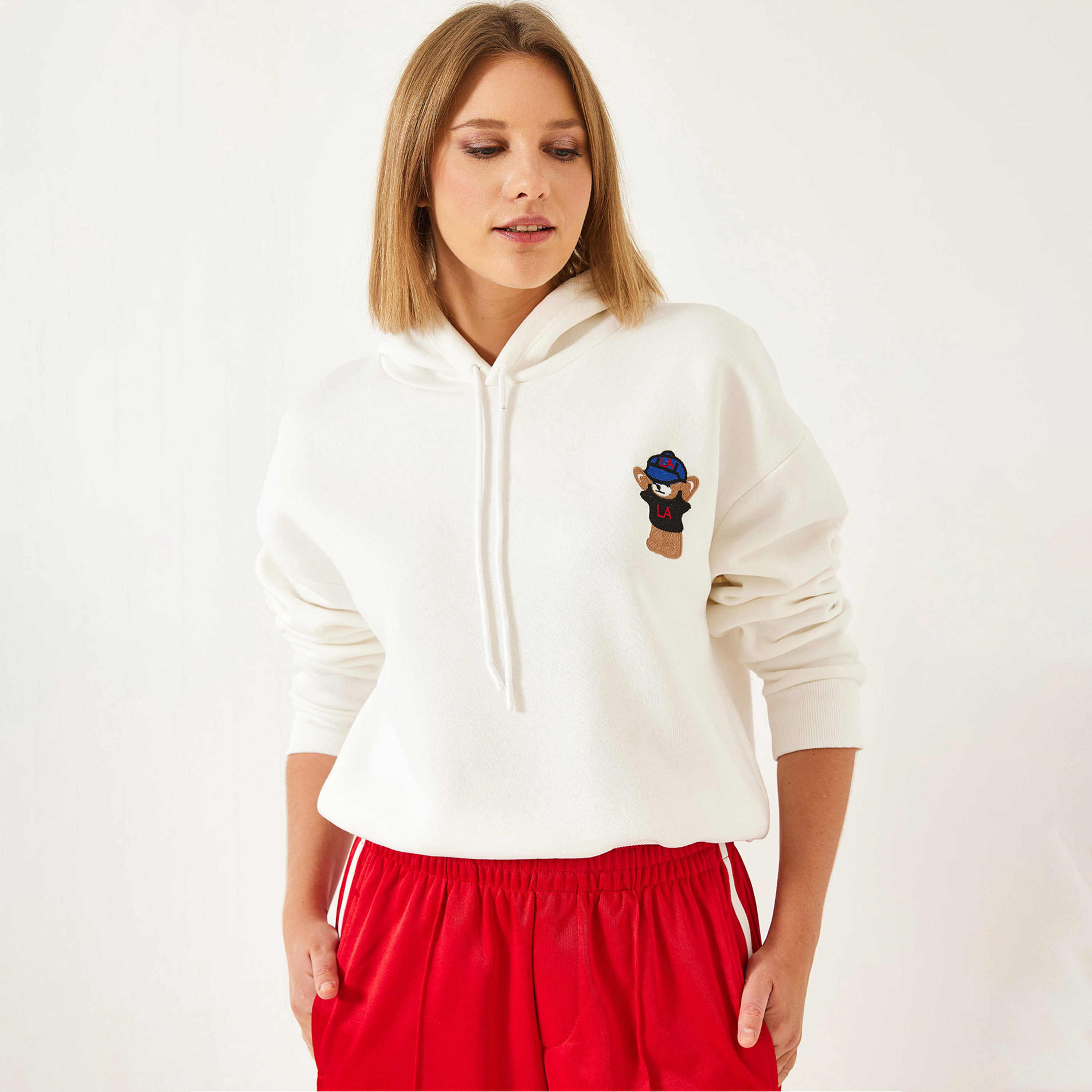 Bianco Lucci Embroidered Hooded Neck Women's Sweatshirt-women-clothing-hoodiesandsweatshirts-hoodies-image-1
