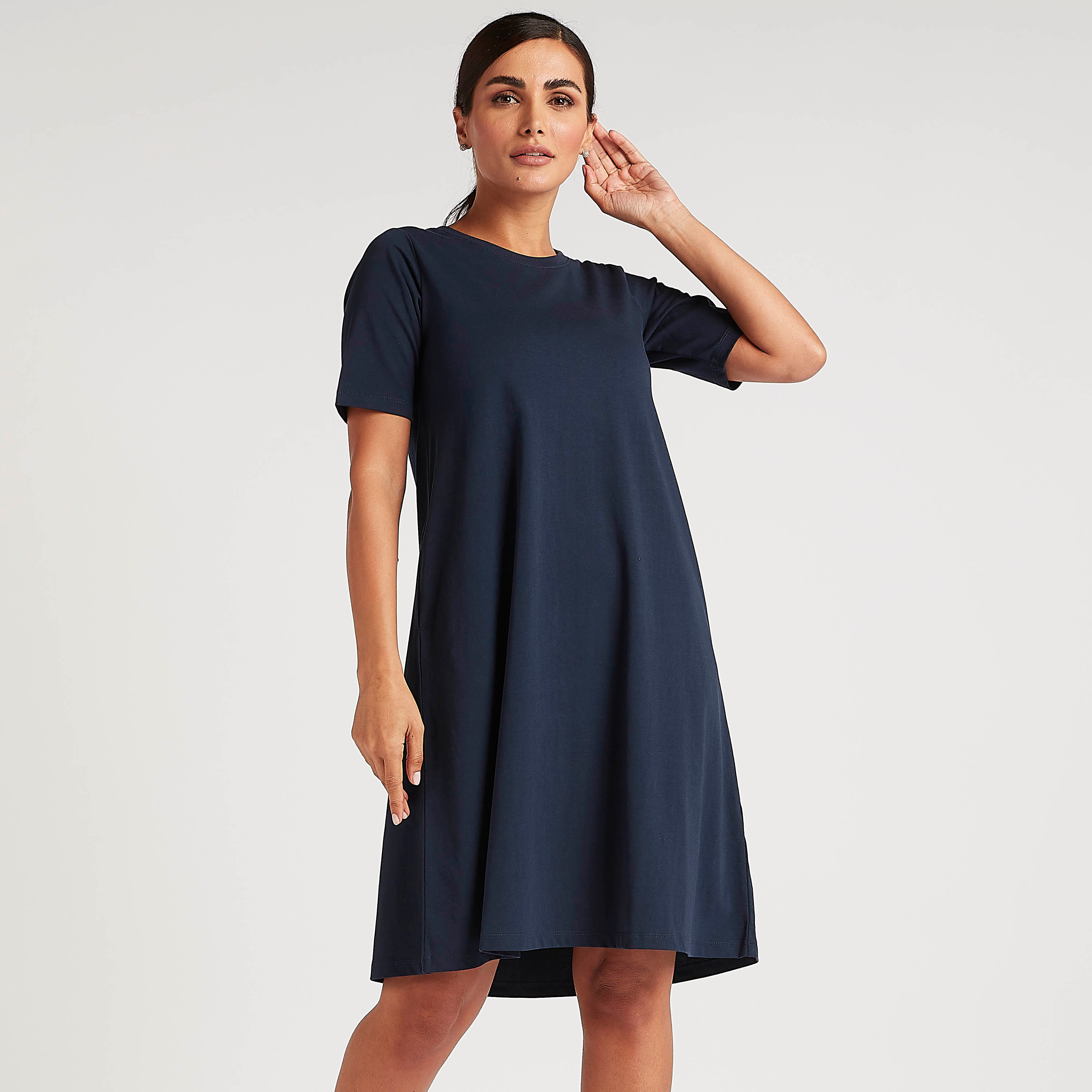 Solid Tunic with Short Sleeves and Pockets-women-clothing-dresses-image-1