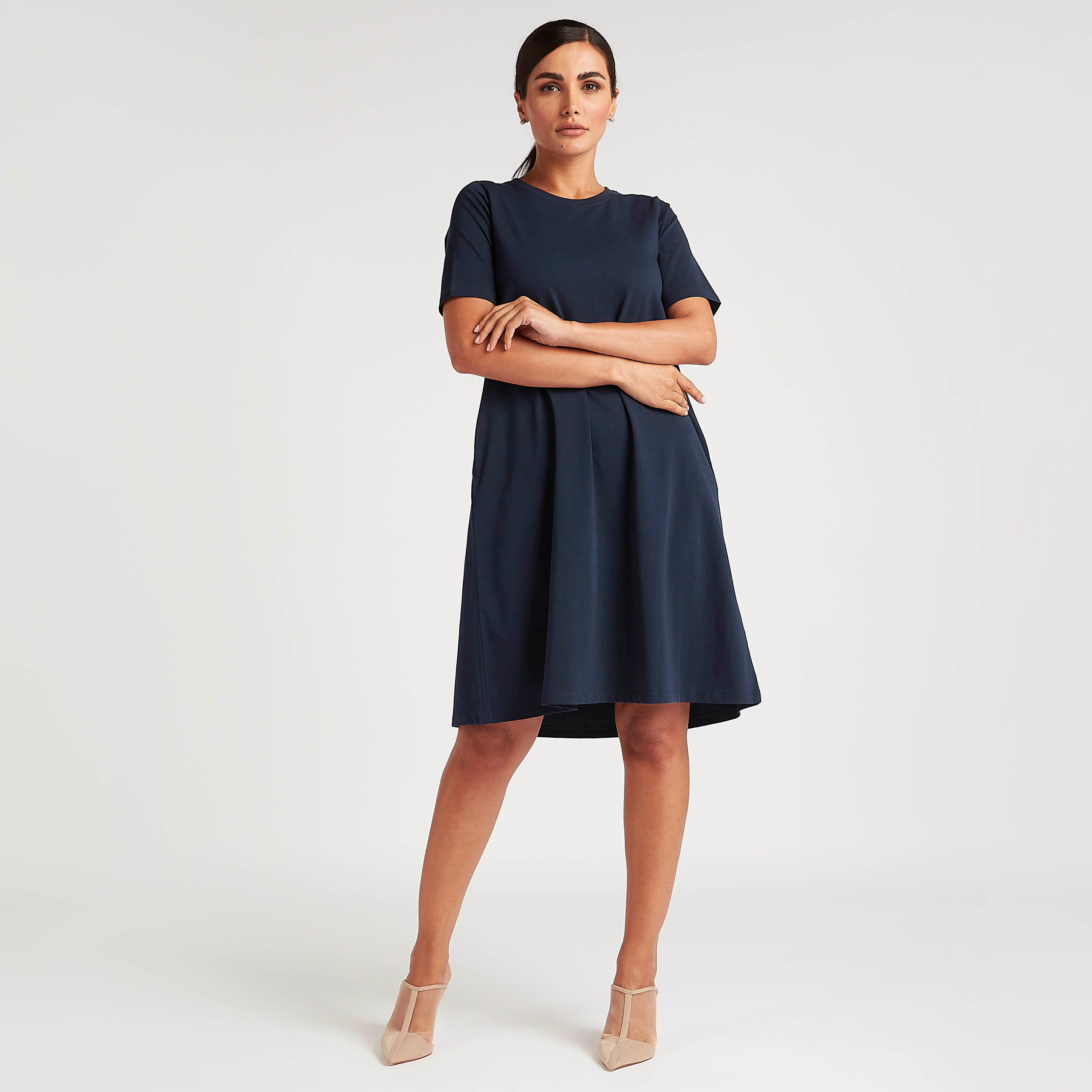 Solid Tunic with Short Sleeves and Pockets-women-clothing-dresses-image-2