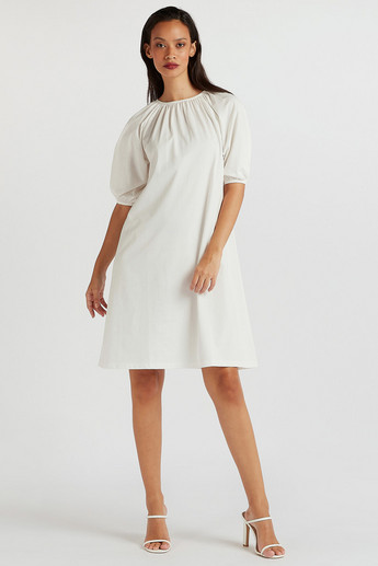 Sustainable Solid Mini Shift Dress with Crew Neck and Short Sleeves