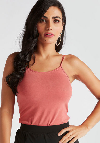 Solid Camisole with Scoop Neck and Spaghetti Straps
