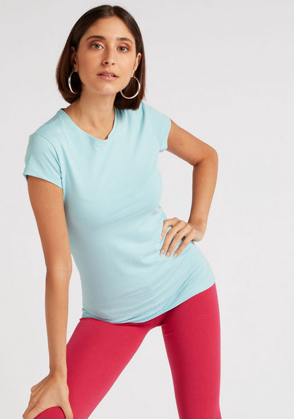 Solid T-shirt with Cap Sleeves and Crew Neck