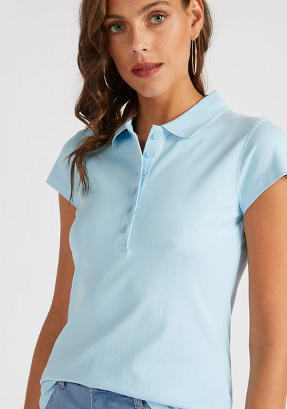 Solid Polo T-shirt with Cap Sleeves