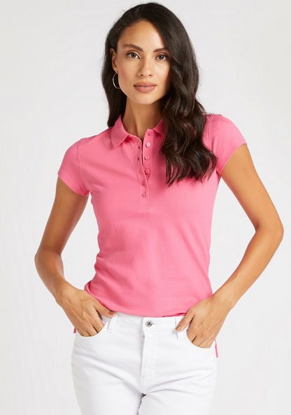 Solid Polo T-shirt with Cap Sleeves