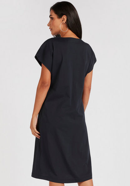 Solid V-neck Midi Dress with Cap Sleeves