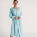 Solid V-neck Midi A-line Dress with Long Sleeves-Dresses-thumbnailMobile-0