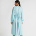 Solid V-neck Midi A-line Dress with Long Sleeves-Dresses-thumbnail-3