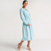 Solid V-neck Midi A-line Dress with Long Sleeves-Dresses-thumbnailMobile-4