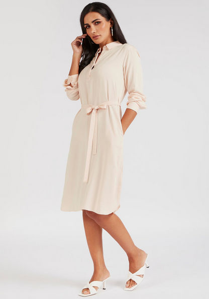 Solid Midi Shirt Dress with Long Sleeves