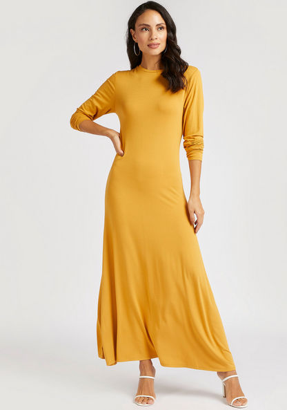 Solid Maxi Dress with Long Sleeves-Dresses-image-1