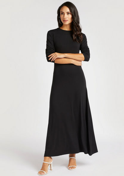Solid Maxi Dress with Long Sleeves-Dresses-image-0