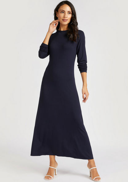 Solid Maxi Dress with Long Sleeves-Dresses-image-1