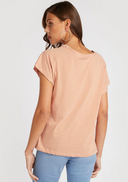 Striped T-shirt with Round Neck and Extended Cap Sleeves