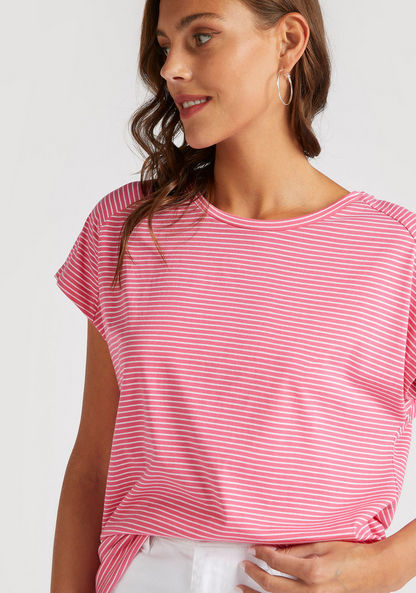 Striped T-shirt with Round Neck and Extended Cap Sleeves