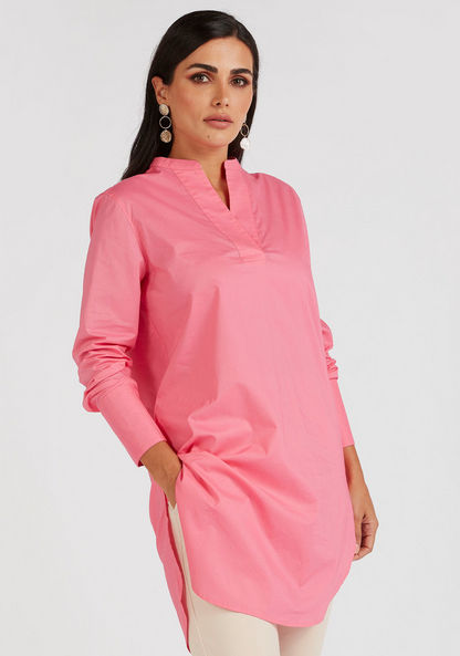 Solid Longline Shirt with U-Hem and Long Sleeves