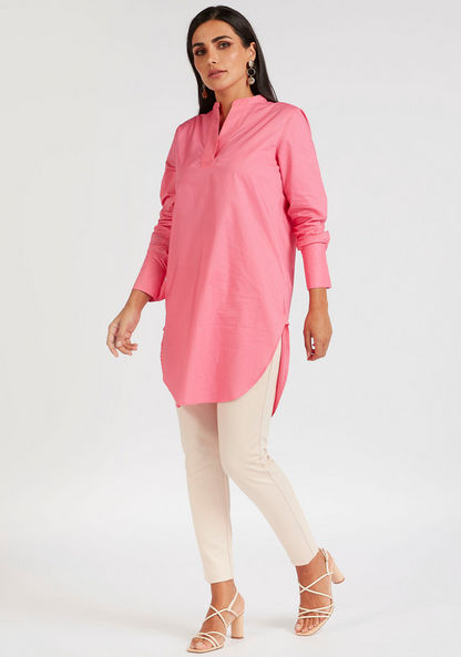 Solid Longline Shirt with U-Hem and Long Sleeves
