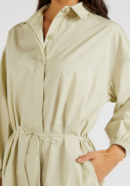 Solid Midi Belted Shirt Dress with High Low Hem
