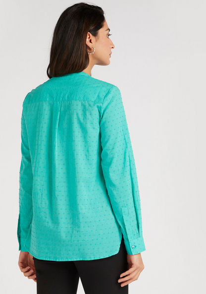 Pintuck Detailed Top with Mandarin Neck and Long Sleeves