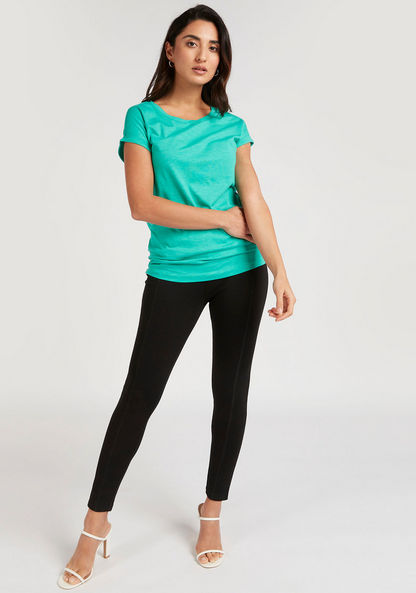 Solid Round Neck T-shirt with Cap Sleeves