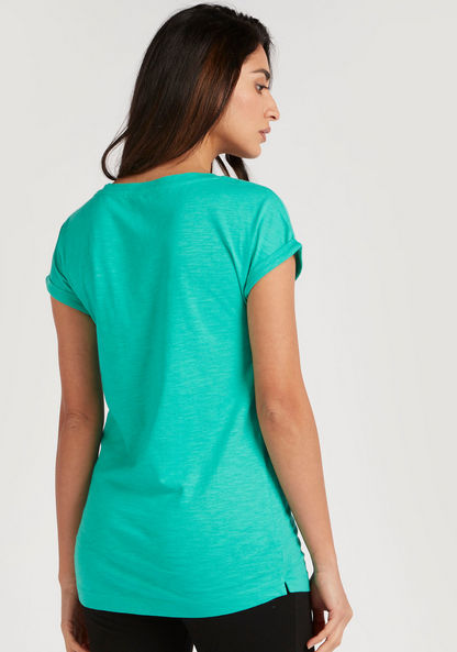 Solid Round Neck T-shirt with Cap Sleeves