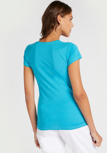 Solid T-shirt with V-neck and Cap Sleeves