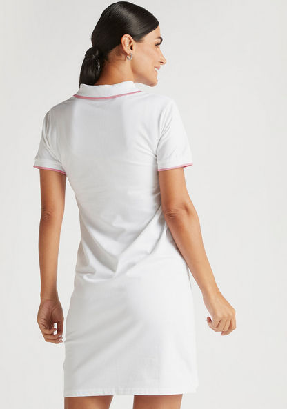 Solid Polo T-shirt Dress with Short Sleeves and Zip Closure