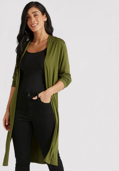 Solid Open Front Shrug with Long Sleeves
