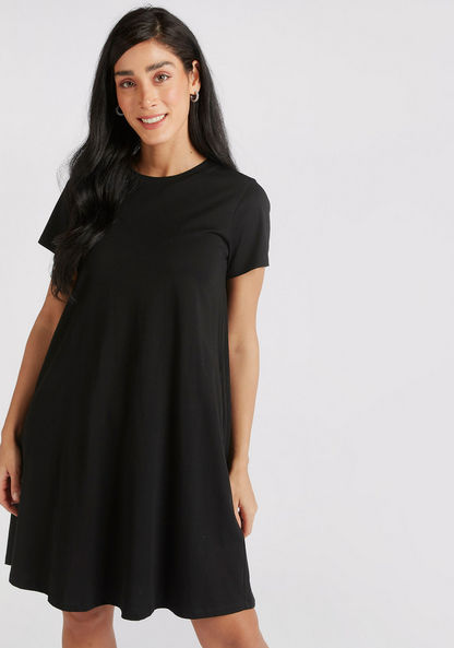 Shop Solid Mini T-shirt Dress with Short Sleeves and Pockets Online ...