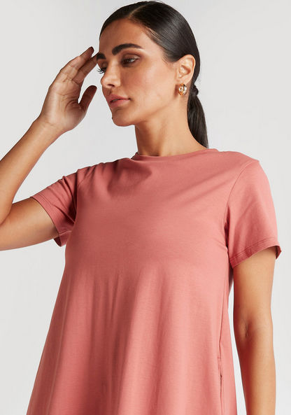 Solid Mini T-shirt Dress with Short Sleeves and Pockets