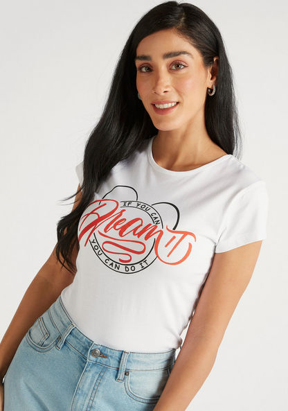 Printed Round Neck T-shirt with Cap Sleeves