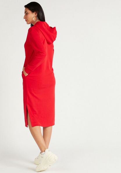 Solid Midi Shift Dress with Long Sleeves and Pockets
