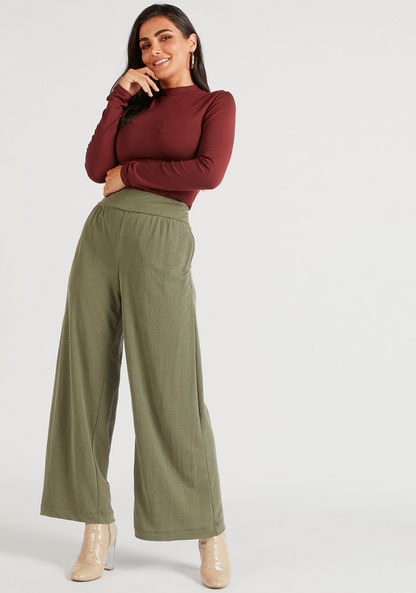 Solid Palazzo Pants with Elasticised Waistband and Pockets