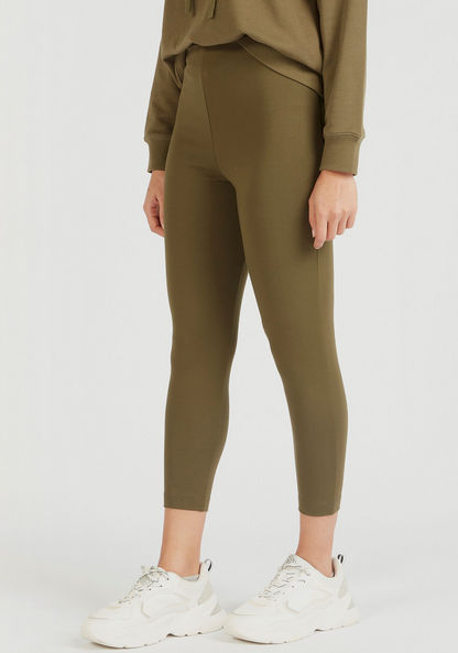 Solid Mid-Rise Leggings with Elasticated Waistband-Leggings-image-0