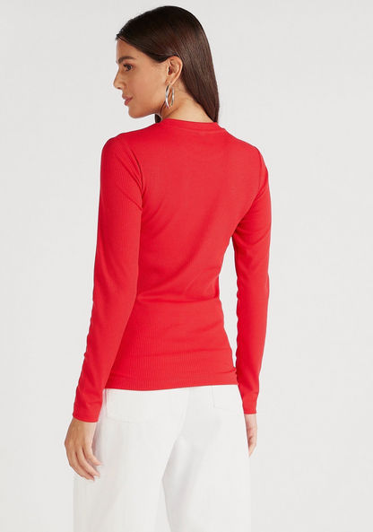 Textured Crew Neck T-shirt with Long Sleeves