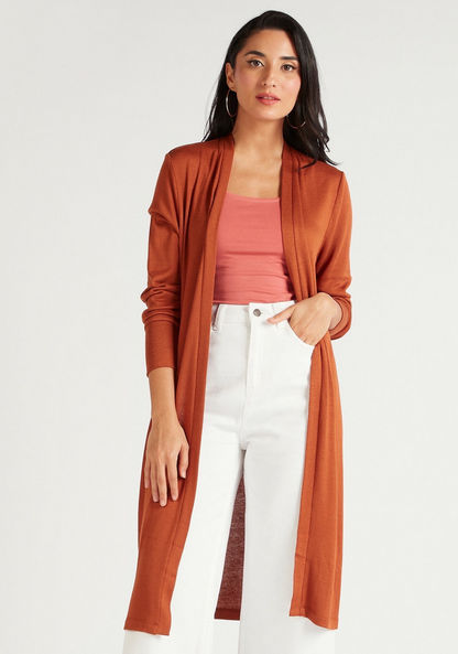 Solid Longline Jacket with Long Sleeves-Sweaters-image-0