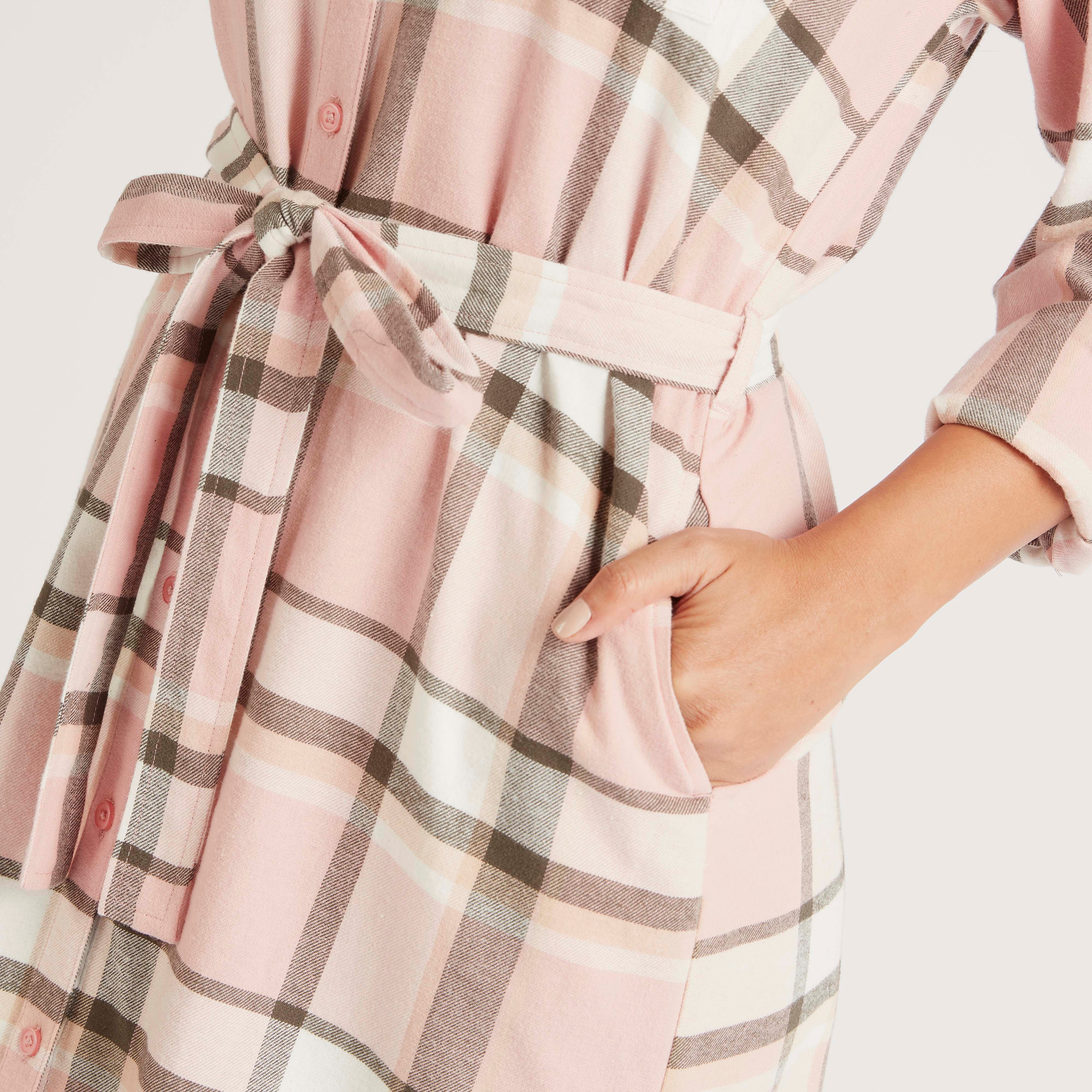 Checked Midi Shirt Dress with Collar and Tie-Up-women-clothing-dresses-image-6