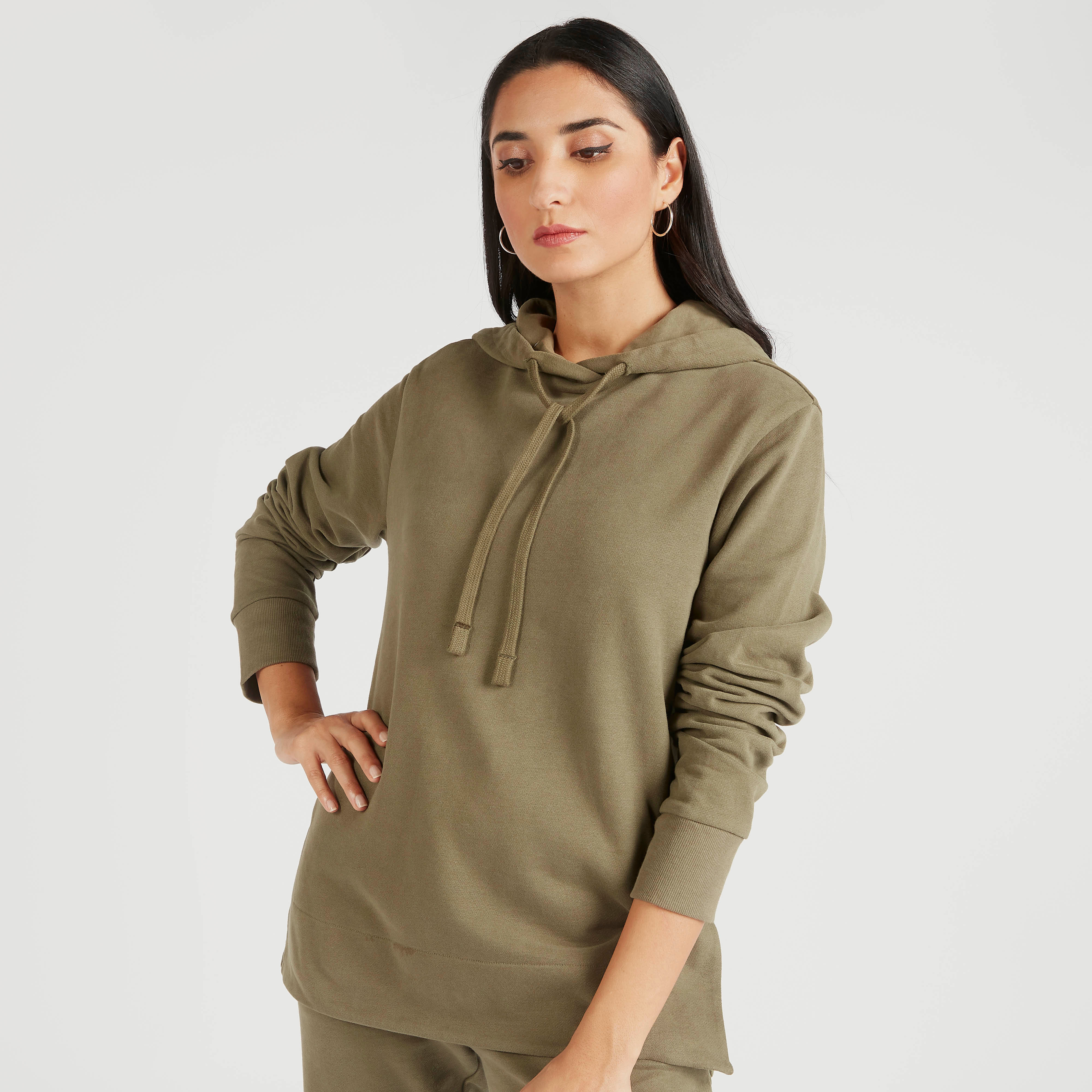 Shop Solid Hooded Sweatshirt with Long Sleeves Online Splash Bahrain