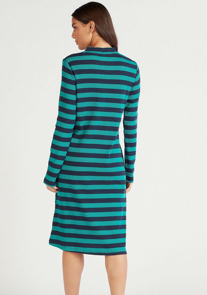 Striped Crew Neck Midi Dress with Long Sleeves