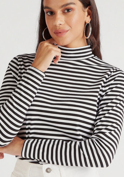 Striped High Neck T-shirt with Long Sleeves