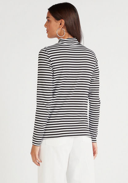 Striped High Neck T-shirt with Long Sleeves